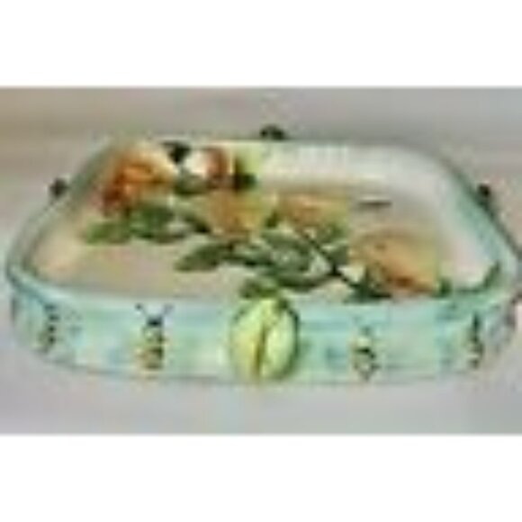 Peggy Crago Pear Serving Dish Square 8.5" Hand-Painted Pottery With Watercolor B - Picture 4 of 6